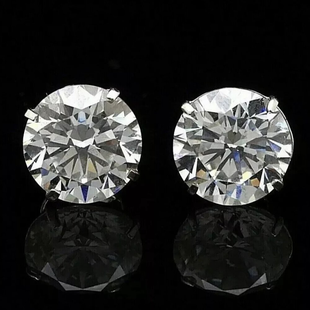 8 CT Round Lab Created Stud Earrings 14K White Gold Diamond  Test Pass. - Picture 6 of 9